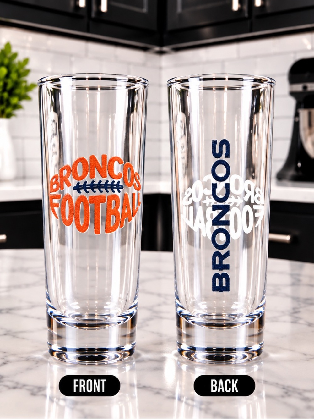 Football Tall Glass - Orange and Blue